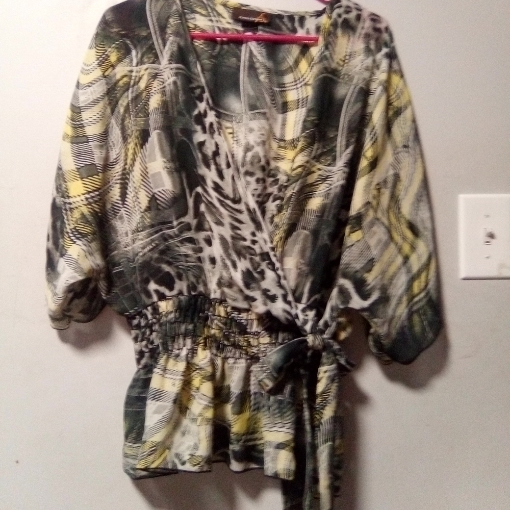 ASHLEY Stewart short sleeve low cut pullover low cut blouse. Size medium.